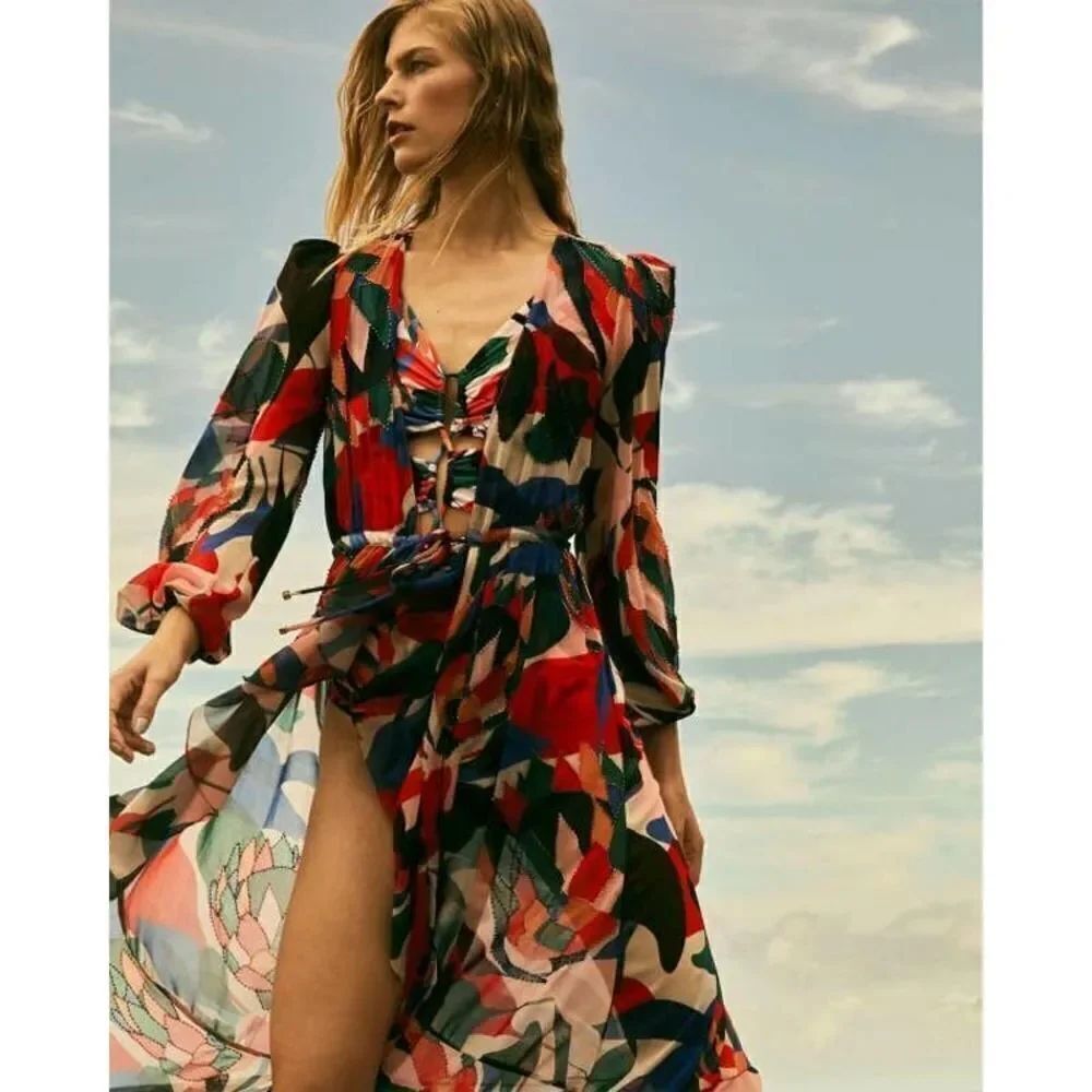 Patbo Protea Beaded Tie-Front Long Robe XS